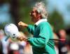 Jeff Siner / Charlotte Observer / MCT 
1992 Masters champion Fred Couples is a happy man after saving par on 18 for a five-under 67 on Friday.