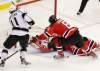 Kathy Willens/ The Associated Press
L.A. sniper Anze Kopitar  slips the puck past Devils goalie Martin Brodeur while New Jersey’s Dainius Zubrus tries vainly to defend on the play. The game-winner came at 8:13 of overtime.