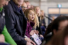 RUTH BONNEVILLE / WINNIPEG FREE PRESS
Six-year-old Grayson Plett cheers on her dad, South East Prairie Thunder player Tim Plett, from the stands at the Allan Cup tournament in Steinbach Friday night.