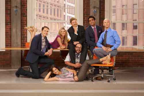 CTV
The cast of CTV's newest Canadian sitcom pose in this publicity shot.
Back (from left), Paul Campbell, Rebecca Dalton, Dave Foley, Al Mukadan, J.P. Manoux; front (from left), Holly Deveaux, Darcy Michael.