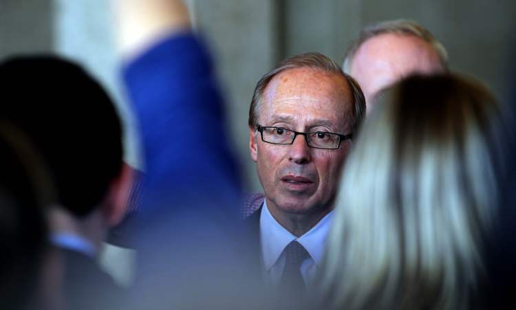 Boris Minkevich / Winnipeg Free Press
Mayor Sam Katz speaks to media after a tax hike was announced as part of the city's new budget.
