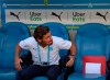 Marseille's head coach Andre Villas-Boas takes his seat on the bench before the French League One soccer match between Marseille and Reims at the Velodrome Stadium in Marseille, France, Saturday, Aug. 10, 2019. (AP Photo/Daniel Cole)
