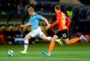 Manchester City's Kevin De Bruyne, left, runs to have a shot during the Group C Champions League soccer match between Manchester City and FC Shakhtar Donetsk in Kharkiv, Ukraine, Wednesday, Sept. 18, 2019. (AP Photo/Efrem Lukatsky)