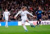 Real Madrid's Luka Modric scores his side's third goal during the Spanish La Liga soccer match between Real Madrid and Real Sociedad at the Bernabeu stadium in Madrid, Spain, Spain, Saturday, Nov. 23, 2019. (AP Photo/Manu Fernandez)