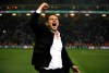Derby County manager Frank Lampard celebrates victory after the English Championship Play-Off, Semi Final, Second Leg soccer match against Leeds United at Elland Road, Leeds, England, Wednesday May 15, 2019. (Nick Potts/PA via AP)