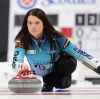 Skip Kerri Einarson throws a stone during her East St. Paul rink's match at the 2018 Scotties Tournament of Hearts at the Shamrock Centre in Killarney.