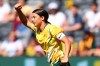 Sam Kerr of the Matildas celebrates after scoring a goal during the Women's International friendly soccer match between the Australia and Chile at Bankwest Stadium in Sydney, Saturday, Nov. 9, 2019. Football Federation Australia said a record crowd of 20,029 were attracted for the women's soccer match in Australia. (Dan Himbrechts/AAP Image via AP)