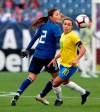 Japan midfielder Rumi Utsugi (2) and Brazil forward Marta (10) chase the ball during the first half of a SheBelieves Cup women's soccer match Saturday, March 2, 2019, in Nashville, Tenn. (AP Photo/Mark Zaleski)