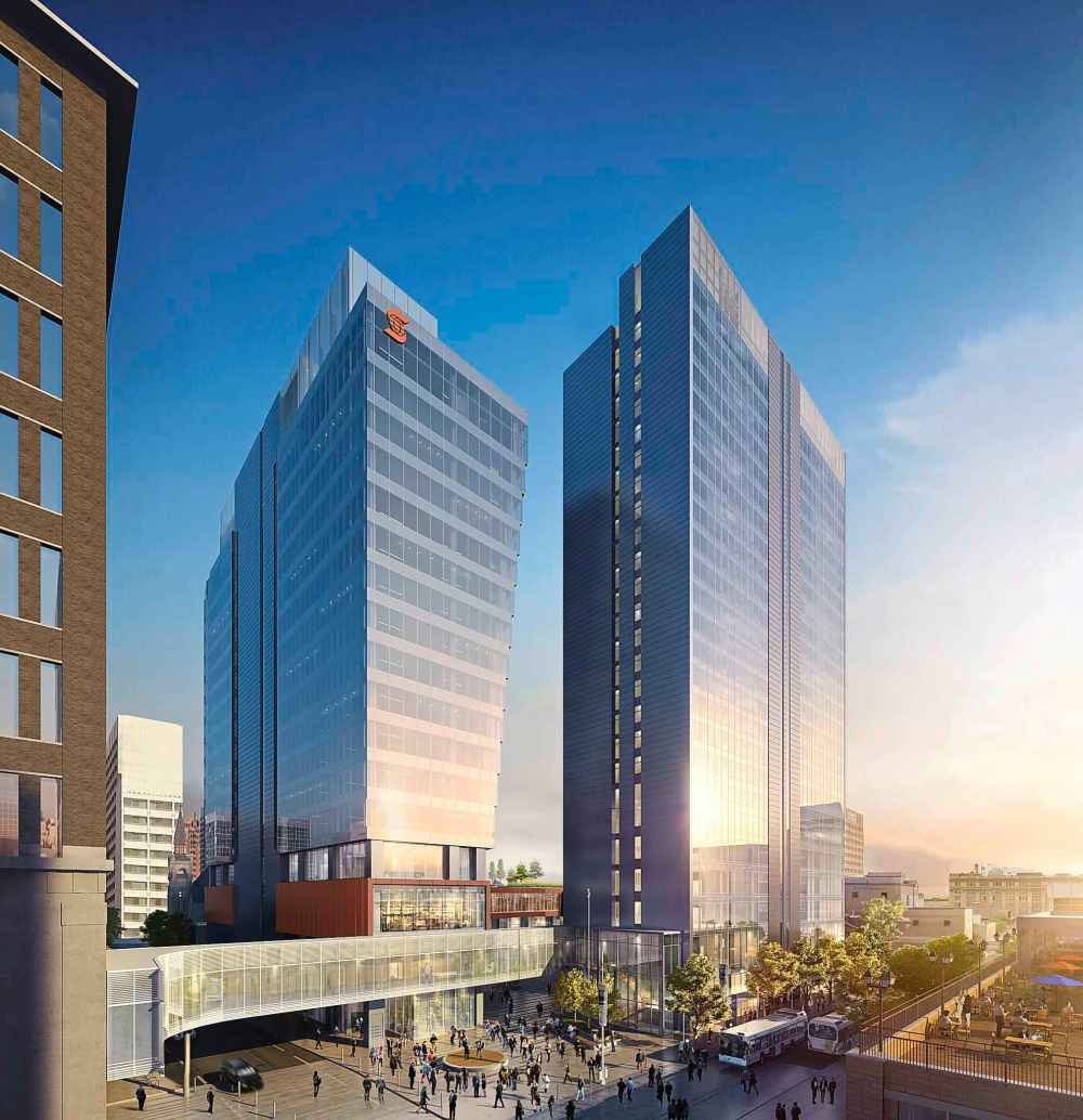 SUPPLIED
Artist's rendering of 242 Hargrave and 225 Carlton, part of True North Square project which involves the construction of four towers — a hotel, office, condominiums and rental apartments — surrounding a public square.