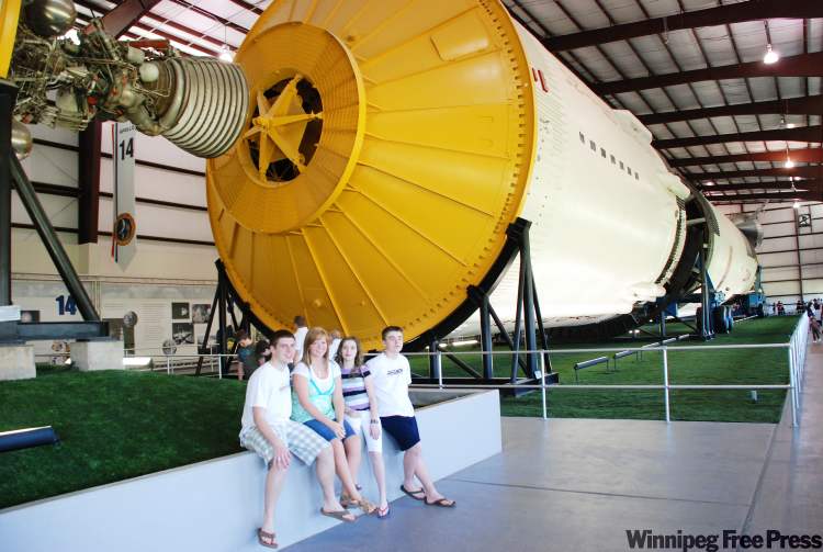 Postmedia
The Olsen kids pause in front of a life-size Mercury Redstone rocket booster at the Rocket Park. The Redstone was used to propel the first American astronauts into space.