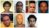 Photos provided by the Dominican Republic National Police on Wednesday, June 12, 2019 show the suspects detained in connection with the shooting of former Red Sox star David Ortiz in Santo Domingo, Dominican Republic. Police identify the men as, top row from left, Rolfy Ferreyra Cruz, who is identified as the shooter, Joel Rodriguez Cruz, Oliver Moises Mirabal Acosta, and Eddy Vladimir Feliz Garcia. Bottom row from left, Polfirio Allende Dechamps Vazquez, Luis Alfredo Rivas Clase and Reynaldo Rodriguez Valenzuela. (Dominican Republic National Police via AP)