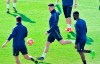 Juventus' Cristiano Ronaldo goes for the ball during Juventus' training session ahead of Wednesday's Champions League soccer match against Atletico Madrid, in Turin, Tuesday, Feb. 19, 2019. (Alessandro Di Marco/ANSA via AP)
