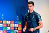 Juventus' Cristiano Ronaldo meets the media ahead of Tuesday's Champions League group D soccer match against Lokomotiv Moscow, at the Allianz stadium in Turin, Italy, Monday, Oct. 21, 2019. (Alessandro Di Marco/ANSA via AP)