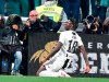 Juventus' Moise Kean celebrates after scoring his team's second goal during the Italian Serie A soccer match between Juventus and AC Milan at the Allianz Stadium in Turin, Italy, Saturday, April 6, 2019. (Alessandro Di Marco/ANSA via AP)