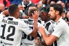 Juventus' Moise Kean, second from right, celebrates after scoring his team's second goal during the Italian Serie A soccer match between Juventus and AC Milan at the Allianz Stadium in Turin, Italy, Saturday, April 6, 2019. (Andrea Di Marco/ANSA via AP)