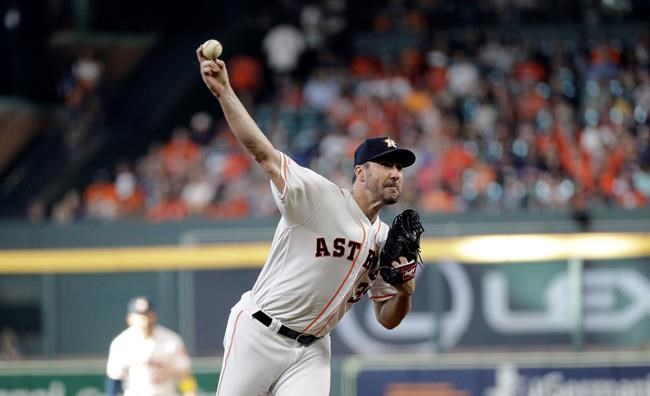Houston Astros starting pitcher Justin Verlander throws against the Seattle Mariners during the first inning of a baseball game Saturday, Sept. 7, 2019, in Houston. (AP Photo/David J. Phillip)