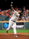 Houston Astros starting pitcher Justin Verlander throws against the Detroit Tigers during the first inning of a baseball game Wednesday, Aug. 21, 2019, in Houston. (AP Photo/David J. Phillip)