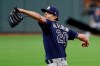 Tampa Bay Rays starter Tyler Glasnow delivers a pitch to a Houston Astros batter during the first inning of Game 5 of a baseball American League Division Series in Houston, Thursday, Oct. 10, 2019. (AP Photo/Eric Gay)