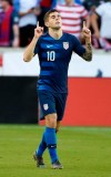 United States midfielder Christian Pulisic celebrates his during the first half of an international friendly soccer match against Chile, Tuesday, March 26, 2019, in Houston. (AP Photo/Eric Christian Smith)