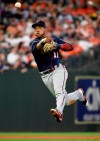 Minnesota Twins shortstop Jorge Polanco throws out Houston Astros' Jose Altuve during the third inning of a baseball game, Monday, April 22, 2019, in Houston. (AP Photo/Eric Christian Smith)