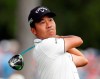 Kevin Na drives off the third during the third round of the Charles Schwab Challenge golf tournament at Colonial Country Club in Fort Worth, Texas, Saturday, May 25, 2019. (Bob Booth/Star-Telegram via AP)