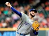 Kansas City Royals starting pitcher Jakob Junis throws against the Houston Astros during the first inning of a baseball game Monday, May 6, 2019, in Houston. (AP Photo/Michael Wyke)