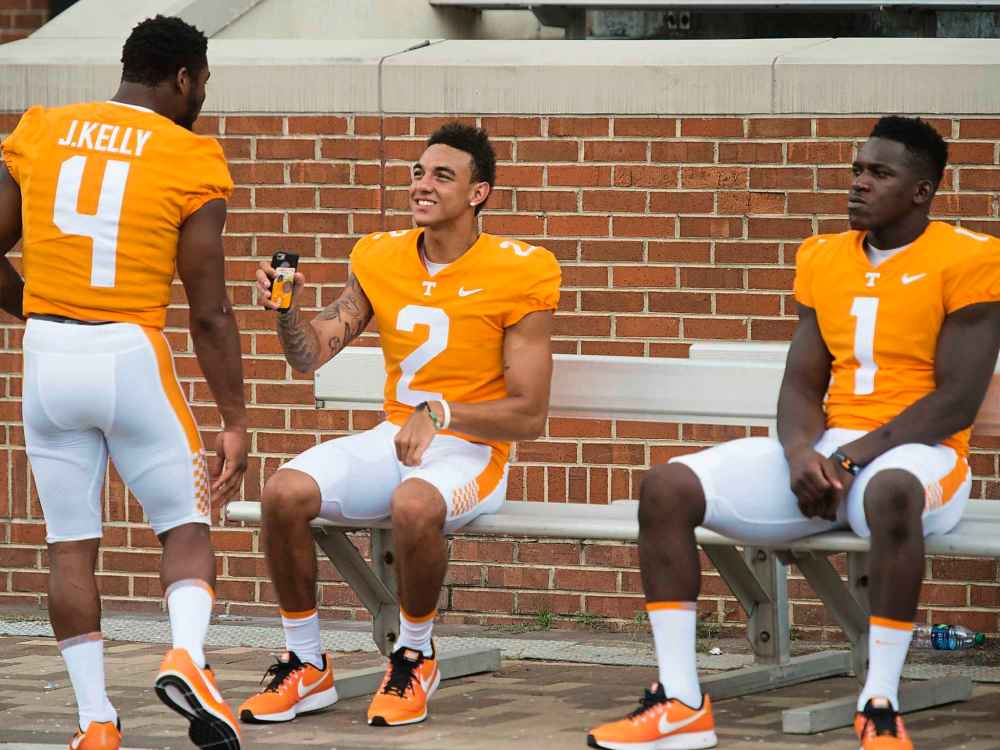 Saul Young/Knoxville News Sentinel Files
Jonathan Kongbo (far left) with teammates in Knoxville, Tenn., in 2017.