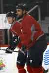 JOE BRYKSA / WINNIPEG FREE PRESS
Dustin Byfuglien, front, and Jacob Trouba were working together on same line at practice again this morning.