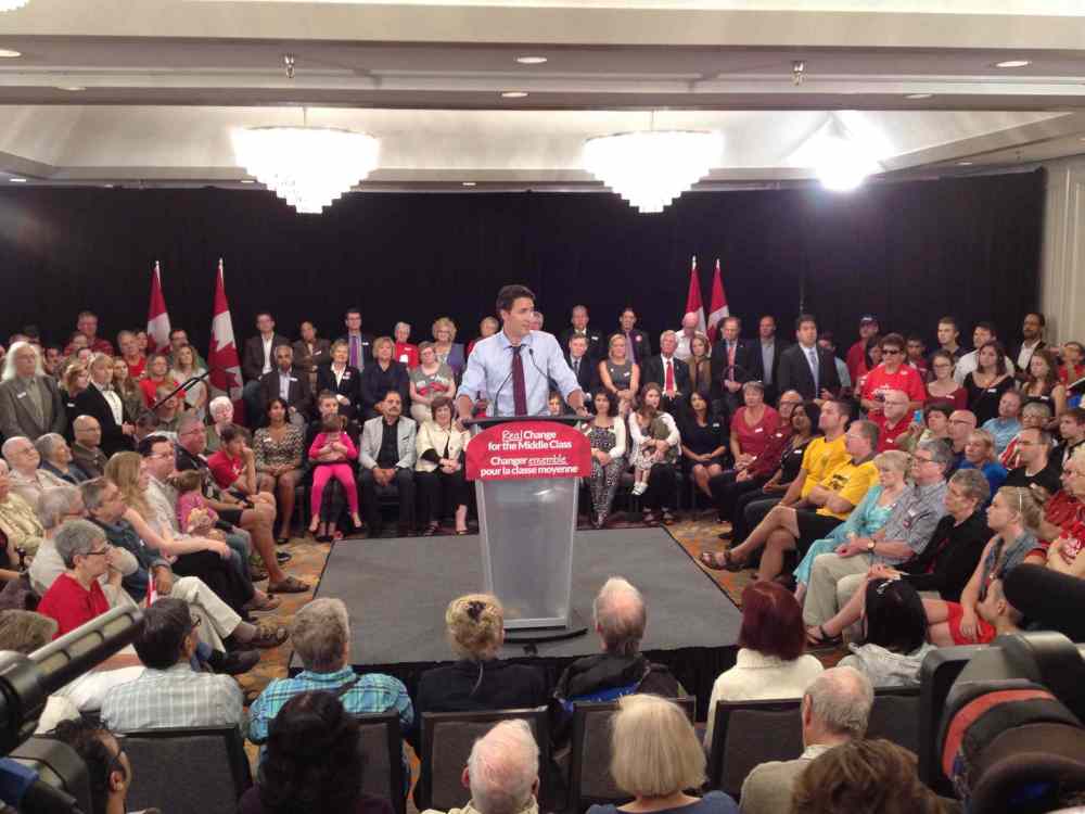 WAYNE GLOWACKI / WINNIPEG FREE PRESS
Liberal Leader Justin Trudeau speaks at the Holiday Inn South on Wednesday morning about the Liberal Party's plan for growing the middle class.