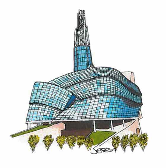 A sketch of the Canadian Museum for Human Rights drawn by Prime Minister Trudeau.