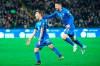 Italy's Nicolo Barella, left, celebrates with his teammate Jorginho after scoring his side's first goal during the Euro 2020 Group J qualifying soccer match between Italy and Finland at the Friuli-Dacia Arena stadium in Udine, Italy, Saturday, March 23, 2019. (Alberto Lancia/ANSA via AP)