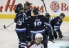 JOE BRYKSA / WINNIPEG FREE PRESS
Winnipeg Jets' Bryan Little, left, is congratulated on his hat-trick goal by teammates Jacob Trouba, Andrew Ladd during third-period play against Colorado Avalanche in Winnipeg Friday night. This is the Jets' first hat trick since the Atlanta Thrashers moved to Winnipeg in 2011/12.