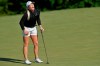 Jacqui Concolino reacts after coming short after a putt on the 18th hole during the second round of the LPGA Tour golf tournament at Kingsmill Resort, Friday, May 24, 2019, in Williamsburg, Va. (Jonathon Gruenke/The Daily Press via AP)