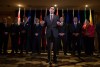 Federal Finance Minister Bill Morneau, centre, is flanked by his provincial and territorial counterparts as he speaks during a news conference after reaching a deal to expand the Canada Pension Plan, in Vancouver, B.C., on Monday June 20, 2016. THE CANADIAN PRESS/Darryl Dyck