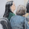 In this courtroom sketch, Meng Wanzhou, left, the chief financial officer of Huawei Technologies, sits beside a translator during a bail hearing at B.C. Supreme Court in Vancouver, on Friday December 7, 2018. She was arrested Saturday after an extradition request from the United States while in transit at the city's airport. THE CANADIAN PRESS/Jane Wolsak