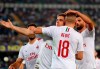 Milan's palyers jubilate after scoring the goal 0-1 during the Italian Serie A soccer match Hellas Verona vs AC Milan at Bentegodi stadium in Verona, Italy Sunday, Sept. 15, 2019. (Simone Venezia/ANSA via AP)