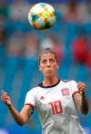 Spain's Jennifer Hermoso eyes the ball during the Women's World Cup Group B soccer match between China and Spain at the Stade Oceane in Le Havre, France, Monday, June 17, 2019. (AP Photo/Francisco Seco)