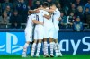 Teammates celebrate after PSG's Mauro Icardi scored the opening goal of the match during a Champions League Group A soccer match between Club Brugge and Paris Saint Germain at the Jan Breydel stadium in Bruges, Belgium, Tuesday, Oct. 22, 2019. (AP Photo/Francisco Seco)