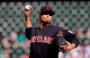 Cleveland Indians starting pitcher Carlos Carrasco throws to a Seattle Mariners batter during the first inning of a baseball game Wednesday, April 17, 2019, in Seattle. (AP Photo/Elaine Thompson)
