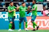 Seattle Sounders forward Raul Ruidiaz (9) celebrates his goal the first half of round one of an MLS Cup playoff soccer game against FC Dallas, Saturday, Oct. 19, 2019 in Seattle. Saturday, Oct. 19, 2019 in Seattle. (Andy Bao/The Seattle Times via AP)