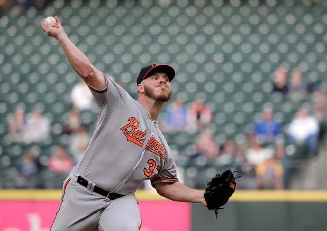 Baltimore Orioles starting pitcher Dylan Bundy throws to a Seattle Mariners batter during the first inning of a baseball game Thursday, June 20, 2019, in Seattle. (AP Photo/Ted S. Warren)