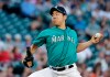 Seattle Mariners starting pitcher Yusei Kikuchi throws against the Detroit Tigers during the first inning of a baseball game, Friday, July 26, 2019, in Seattle. (AP Photo/Ted S. Warren)