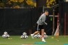 Seattle Sounders forward Jordan Morris warms up before a training session, Thursday, Nov. 7, 2019, in Tukwila, Wash. The Sounders will face Toronto FC Sunday in the MLS Cup soccer match at CenturyLink Field in Seattle, the third time the two teams will have met for the MLS championship. (AP Photo/Ted S. Warren)