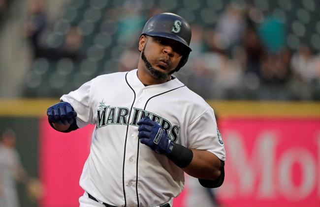 Seattle Mariners' Edwin Encarnacion rounds the bases after hitting a solo home run against the Houston Astros during the third inning of a baseball game, Monday, June 3, 2019, in Seattle. (AP Photo/Ted S. Warren)