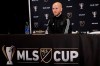 Toronto FC midfielder Michael Bradley talks to reporters Thursday, Nov. 7, 2019, during a news conference in Seattle. Toronto FC will face the Seattle Sounders on Sunday in the MLS Cup soccer match in Seattle, the third time the two teams will have met for the MLS championship. (AP Photo/Ted S. Warren)