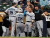 Miami Marlins' Brian Anderson celebrates his grand slam during the third inning of a baseball game against the Milwaukee Brewers Wednesday, June 5, 2019, in Milwaukee. (AP Photo/Morry Gash)