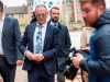 Former soccer player Paul Gascoigne leaves court, after giving evidence on the 2nd day of his trial at court on charges of alleged sexual assault on a train, in Middlesbrough, England, Tuesday Oct. 15, 2019. The former player was arrested for allegedly kissing a woman in August 2018 on a train between York and Newcastle. (Danny Lawson/PA via AP)