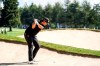 Gavin Green of Malaysia hits a bunker shot during the second round of the European Masters golf tournament in Crans-Montana, Switzerland, Friday, Aug. 30, 2019. (Alexandra Wey/Keystone via AP)
