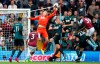Burnley goalkeeper Nick Pope makes a save from an Aston Villa shot on goal, during the Premier League match at Villa Park in Birmingham, Saturday Sept. 28, 2019. (Nick Potts/PA via AP)