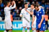 Team Italy celebrates with Andrea Belotti, second right, after scoring to make the score 0-5, against Liechtenstein during during their Euro 2020 Qualifying, Group J soccer match between Liechtenstein and Italy, in Vaduz, Liechtenstein, on Tuesday, Oct. 15, 2019. (Gian Ehrenzeller/Keystone via AP)